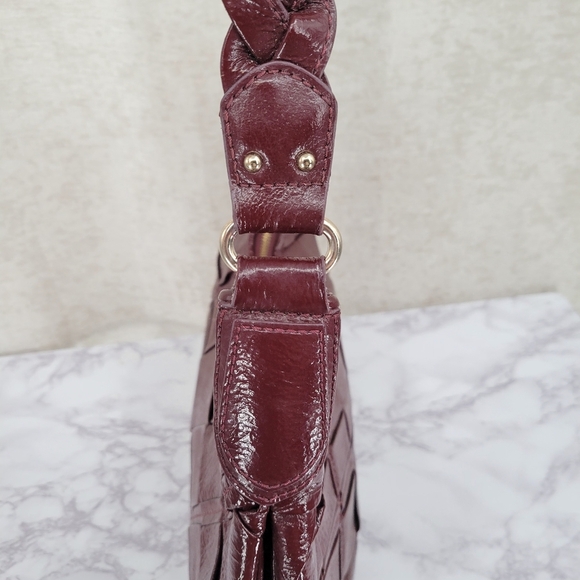 Elliot Lucca Hobo Shoulder Bag Pascale  Burgundy Patent Woven Leather Braid - Picture 6 of 16